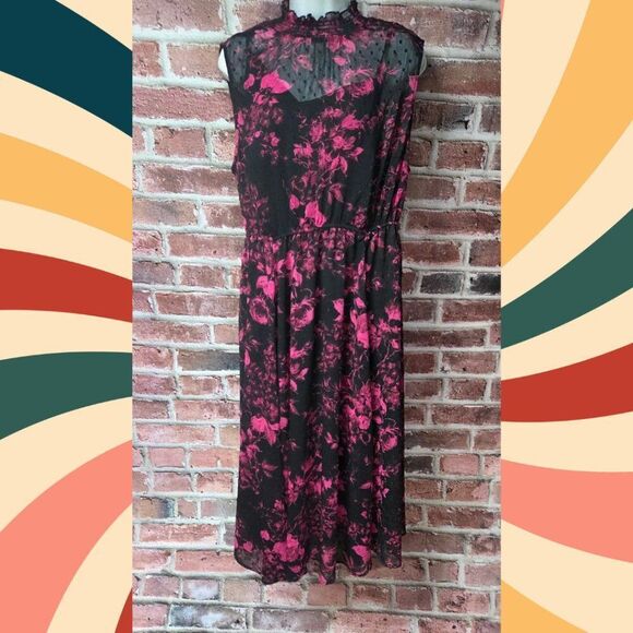 Torrid Pink & Black Floral Midi Dress – Sleeveless Mock Neck, Size 1X - Picture 1 of 8
